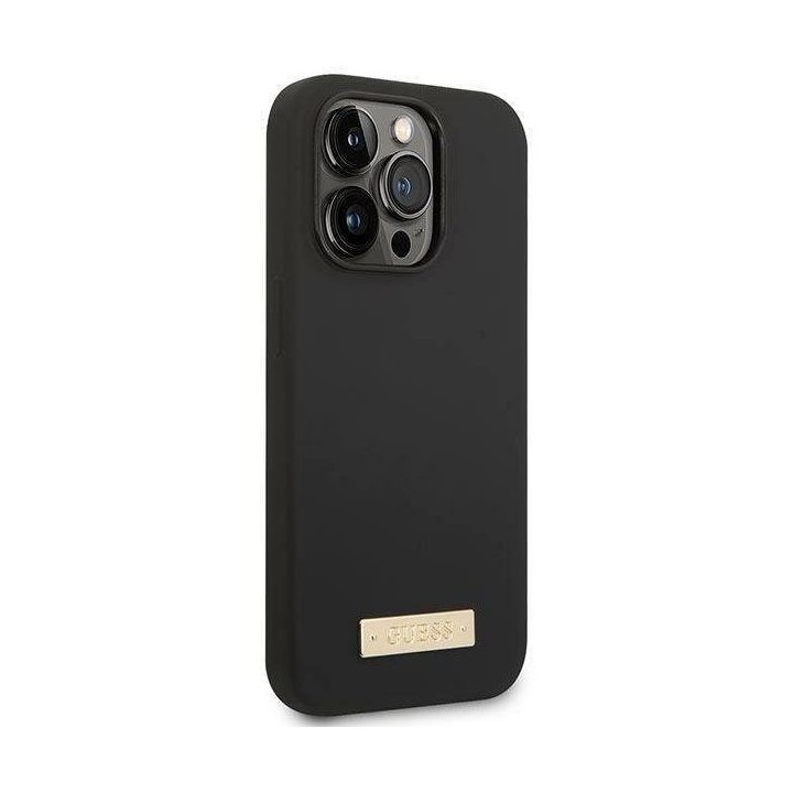 Guess GUHMP14LSBPLK iPhone 14 Pro 6.1 juodos/juodos spalvos deklas Silikoninė logotipo plokštelė MagSafe