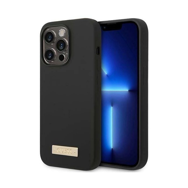 Guess GUHMP14LSBPLK iPhone 14 Pro 6.1 juodos/juodos spalvos deklas Silikoninė logotipo plokštelė MagSafe
