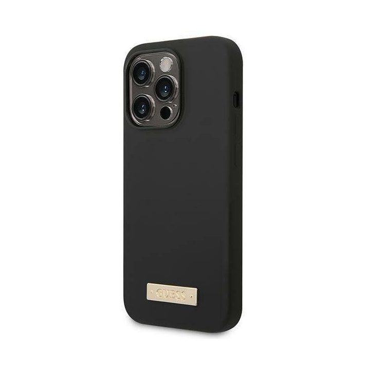 Guess GUHMP14LSBPLK iPhone 14 Pro 6.1 juodos/juodos spalvos deklas Silikoninė logotipo plokštelė MagSafe