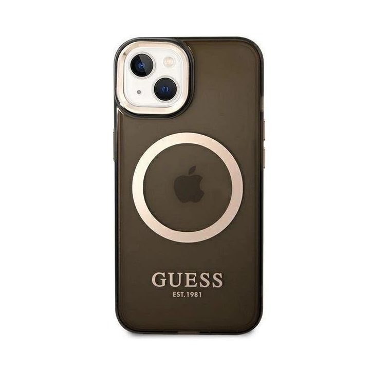 Guess GUHMP14MHTCMK iPhone 14 Plus 6.7 juodos/juodos spalvos deklas Gold Outline Translucent MagSafe