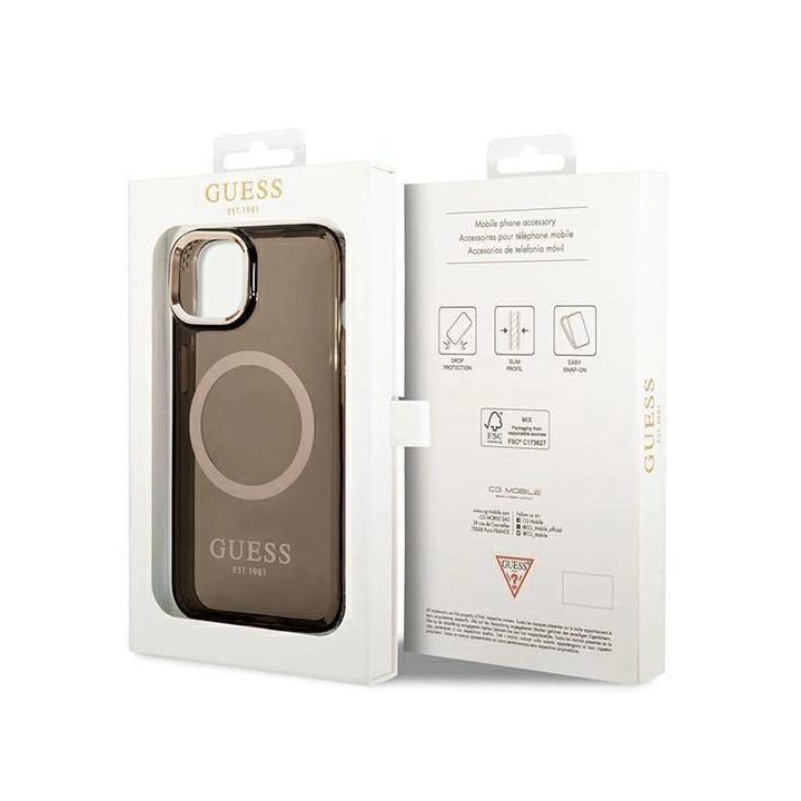 Guess GUHMP14MHTCMK iPhone 14 Plus 6.7 juodos/juodos spalvos deklas Gold Outline Translucent MagSafe