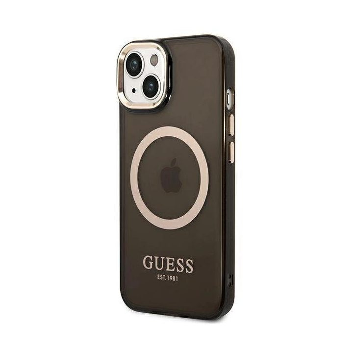 Guess GUHMP14MHTCMK iPhone 14 Plus 6.7 juodos/juodos spalvos deklas Gold Outline Translucent MagSafe
