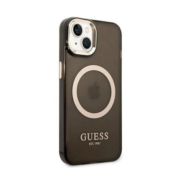 Guess GUHMP14MHTCMK iPhone 14 Plus 6.7 juodos/juodos spalvos deklas Gold Outline Translucent MagSafe