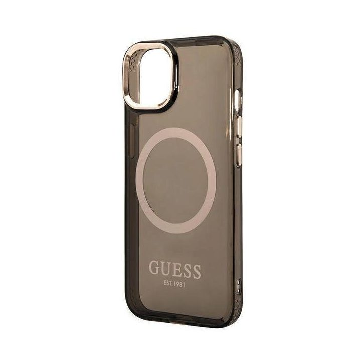 Guess GUHMP14MHTCMK iPhone 14 Plus 6.7 juodos/juodos spalvos deklas Gold Outline Translucent MagSafe