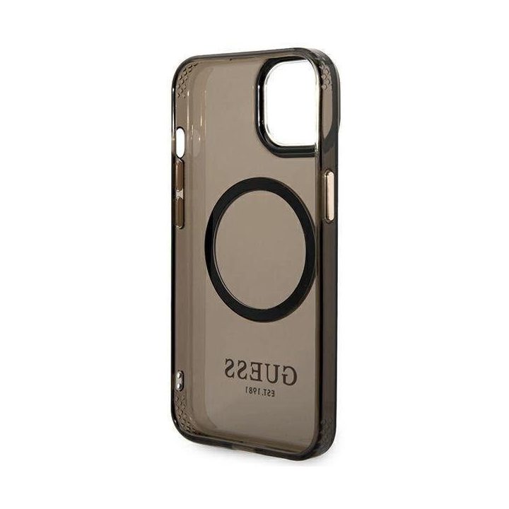 Guess GUHMP14MHTCMK iPhone 14 Plus 6.7 juodos/juodos spalvos deklas Gold Outline Translucent MagSafe