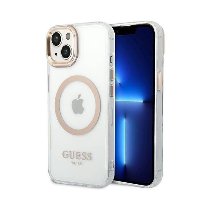 Guess GUHMP14MHTRMD iPhone 14 Plus 6.7 aukso / aukso spalvos deklas Metal Outline Magsafe
