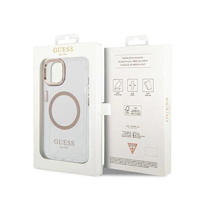 Guess GUHMP14MHTRMD iPhone 14 Plus 6.7 aukso / aukso spalvos deklas Metal Outline Magsafe