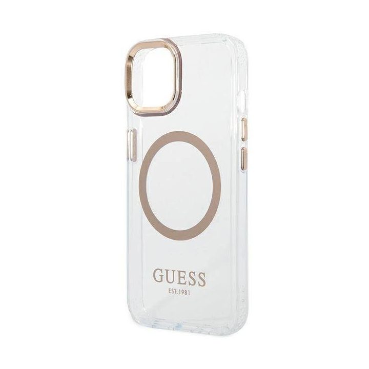 Guess GUHMP14MHTRMD iPhone 14 Plus 6.7 aukso / aukso spalvos deklas Metal Outline Magsafe