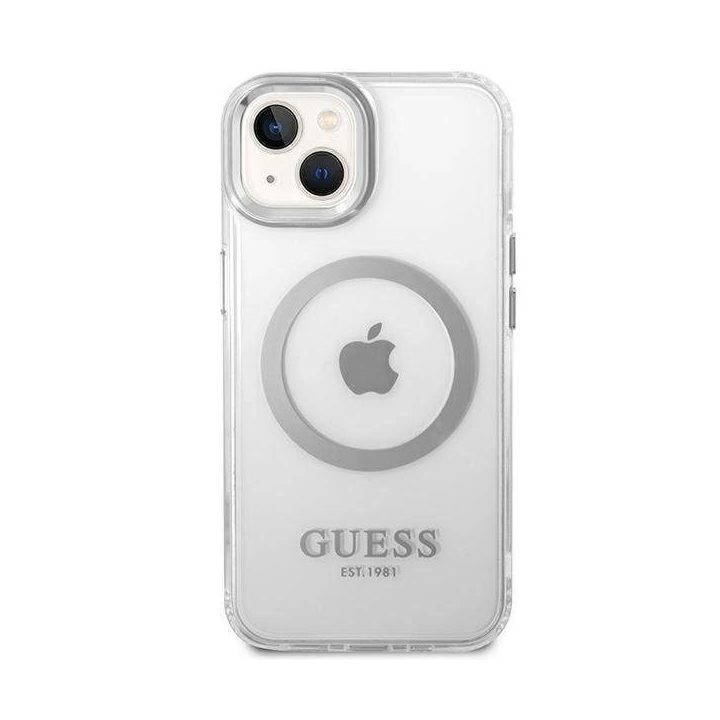 Guess GUHMP14MHTRMS iPhone 14 Plus 6.7 sidabro/ sidabro spalvos deklas Metal Outline Magsafe