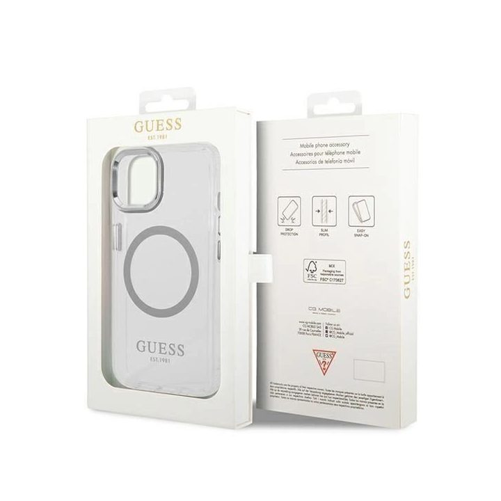 Guess GUHMP14MHTRMS iPhone 14 Plus 6.7 sidabro/ sidabro spalvos deklas Metal Outline Magsafe