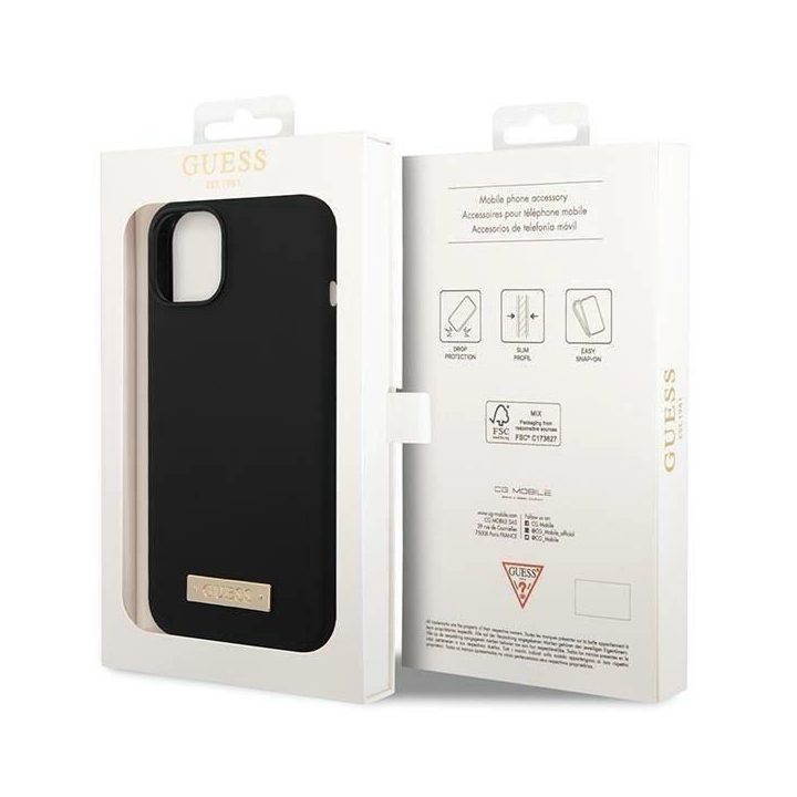 Guess GUHMP14MSBPLK iPhone 14 Plus 6.7 juodas/juodas deklas Silikoninė logotipo plokštelė MagSafe