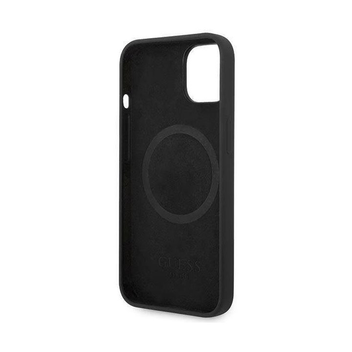 Guess GUHMP14MSBPLK iPhone 14 Plus 6.7 juodas/juodas deklas Silikoninė logotipo plokštelė MagSafe
