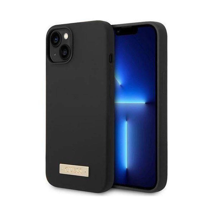 Guess GUHMP14MSBPLK iPhone 14 Plus 6.7 juodas/juodas deklas Silikoninė logotipo plokštelė MagSafe