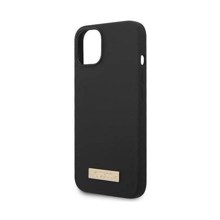 Guess GUHMP14MSBPLK iPhone 14 Plus 6.7 juodas/juodas deklas Silikoninė logotipo plokštelė MagSafe