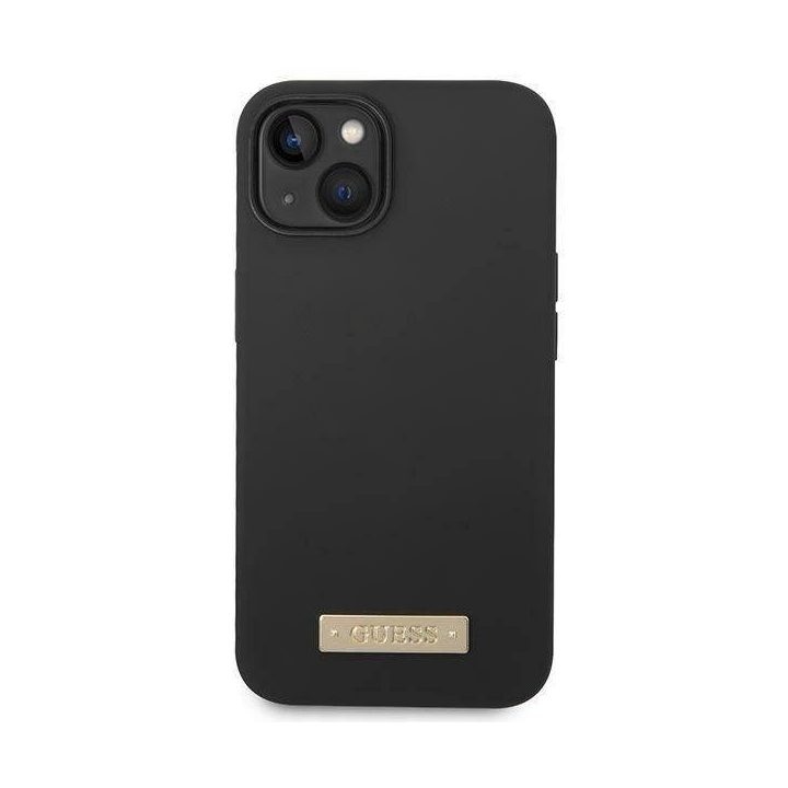 Guess GUHMP14MSBPLK iPhone 14 Plus 6.7 juodas/juodas deklas Silikoninė logotipo plokštelė MagSafe