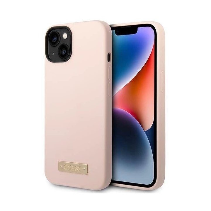 Guess GUHMP14MSBPLP iPhone 14 Plus 6.7 pink / pink deklas Silikoninis logotipas Plokštelė MagSafe