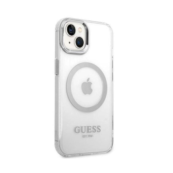 Guess GUHMP14SHTRMS iPhone 14 6.1 sidabrinis/sidabrinis deklas Metal Outline Magsafe