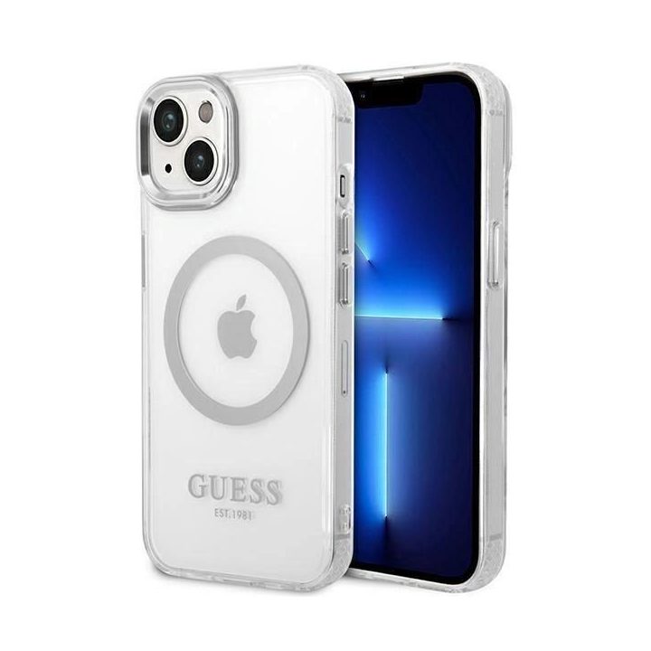 Guess GUHMP14SHTRMS iPhone 14 6.1 sidabrinis/sidabrinis deklas Metal Outline Magsafe