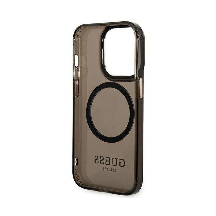 Guess GUHMP14XHTCMK iPhone 14 Pro Max 6.7 juodos/juodos spalvos deklas Gold Outline Translucent MagSafe