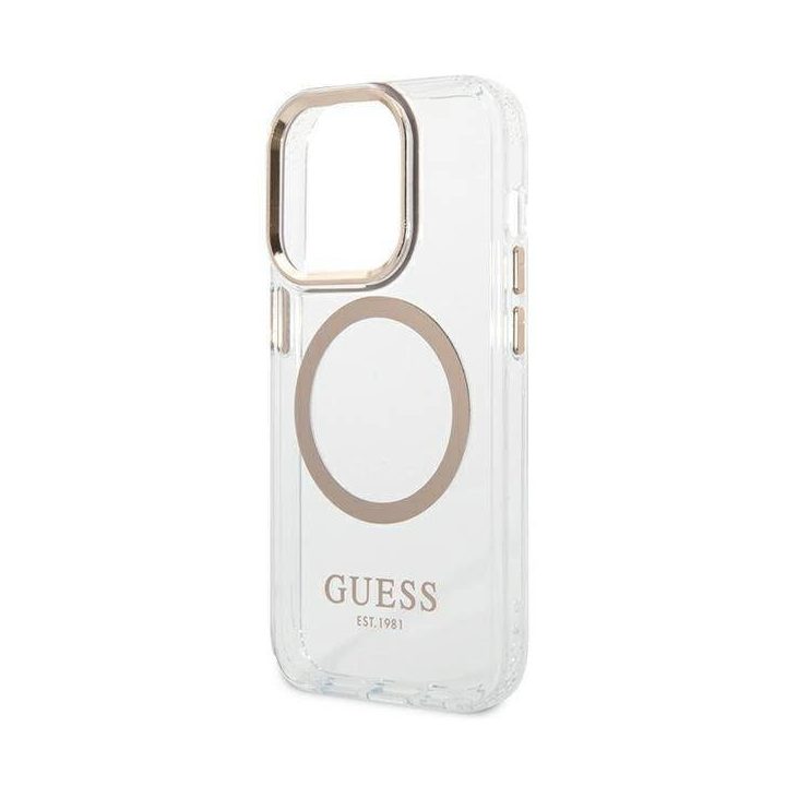 Guess GUHMP14XHTRMD iPhone 14 Pro Max 6.7 aukso / aukso spalvos deklas Metal Outline Magsafe