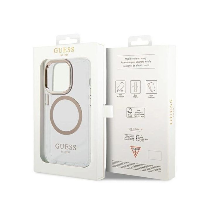 Guess GUHMP14XHTRMD iPhone 14 Pro Max 6.7 aukso / aukso spalvos deklas Metal Outline Magsafe