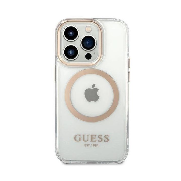 Guess GUHMP14XHTRMD iPhone 14 Pro Max 6.7 aukso / aukso spalvos deklas Metal Outline Magsafe