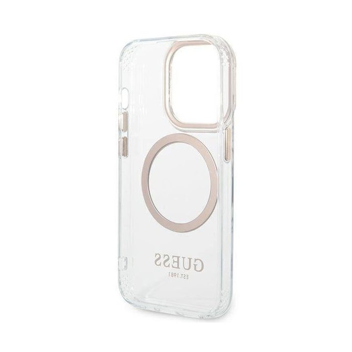 Guess GUHMP14XHTRMD iPhone 14 Pro Max 6.7 aukso / aukso spalvos deklas Metal Outline Magsafe