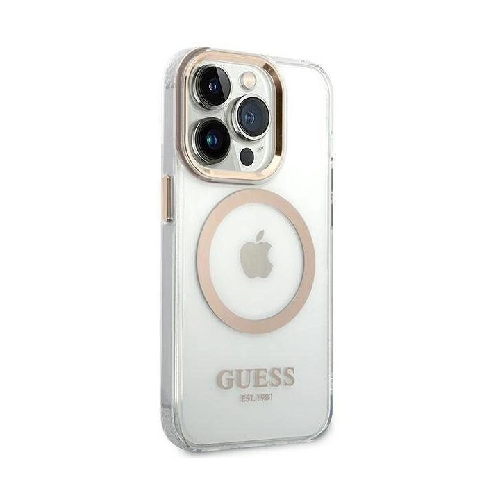 Guess GUHMP14XHTRMD iPhone 14 Pro Max 6.7 aukso / aukso spalvos deklas Metal Outline Magsafe