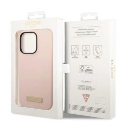 Guess GUHMP14XSBPLP iPhone 14 Pro Max 6.7 rožinės/rožinės spalvos deklas Silikoninis logotipas MagSafe plokštelė