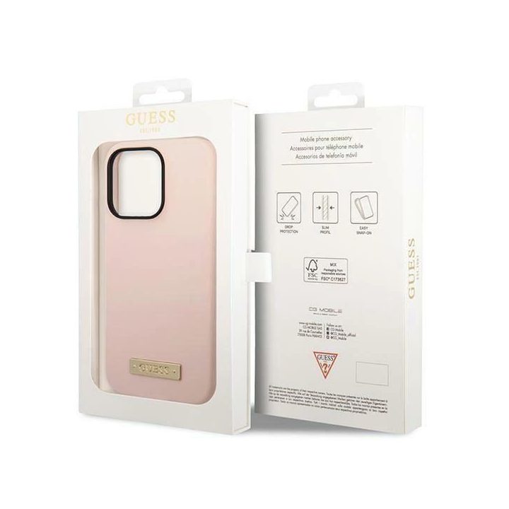 Guess GUHMP14XSBPLP iPhone 14 Pro Max 6.7 rožinės/rožinės spalvos deklas Silikoninis logotipas MagSafe plokštelė