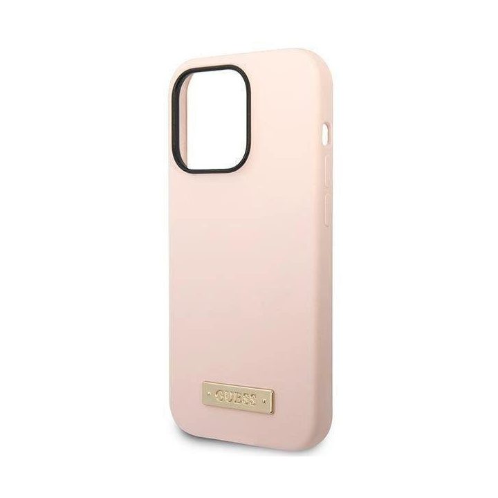 Guess GUHMP14XSBPLP iPhone 14 Pro Max 6.7 rožinės/rožinės spalvos deklas Silikoninis logotipas MagSafe plokštelė