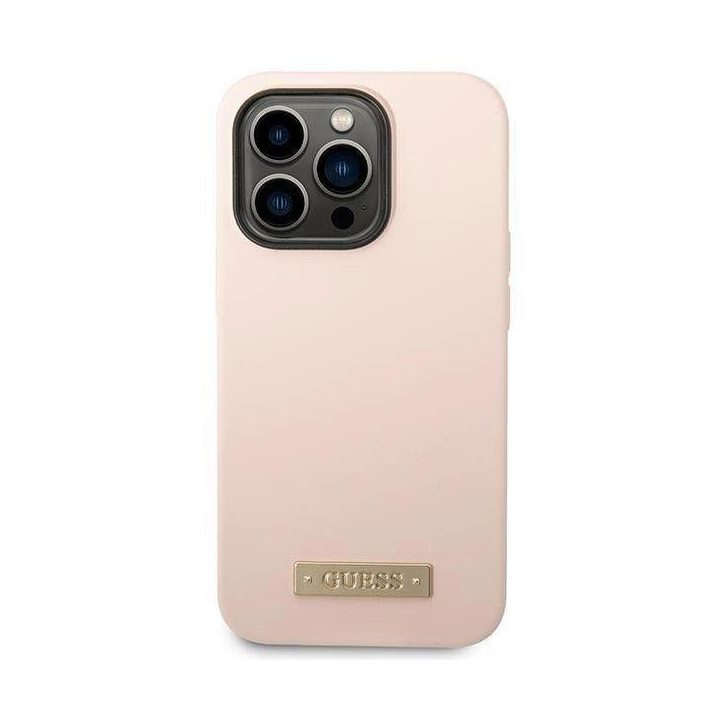 Guess GUHMP14XSBPLP iPhone 14 Pro Max 6.7 rožinės/rožinės spalvos deklas Silikoninis logotipas MagSafe plokštelė