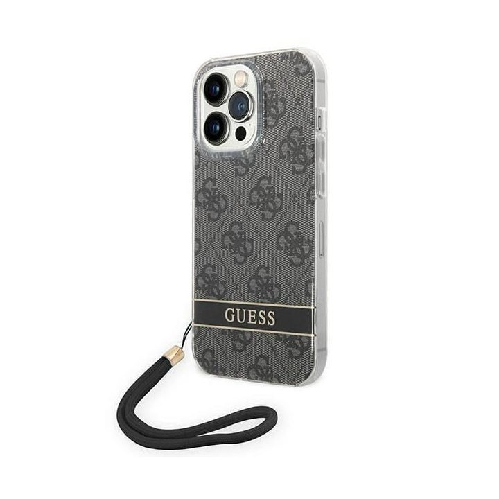 Guess GUOHCP14LH4STK iPhone 14 Pro 6.1 black / black hardcase 4G Print Strap