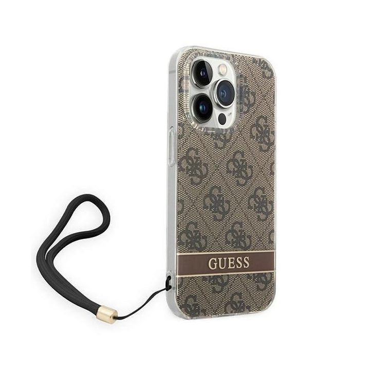Guess GUOHCP14LH4STW iPhone 14 Pro 6.1 brown / brown hardcase 4G Print Strap
