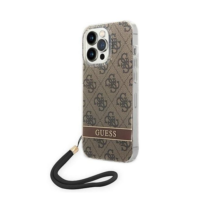 Guess GUOHCP14LH4STW iPhone 14 Pro 6.1 brown / brown hardcase 4G Print Strap