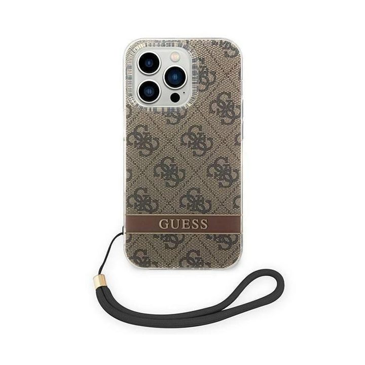 Guess GUOHCP14LH4STW iPhone 14 Pro 6.1 brown / brown hardcase 4G Print Strap