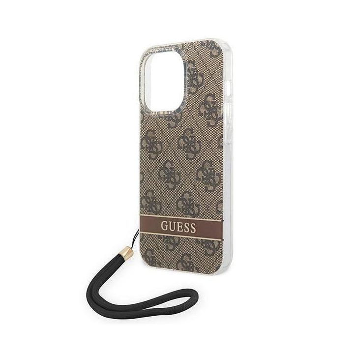 Guess GUOHCP14LH4STW iPhone 14 Pro 6.1 brown / brown hardcase 4G Print Strap