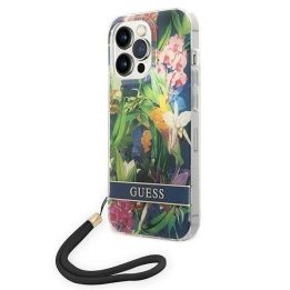 Guess GUOHCP14LHFLSB iPhone 14 Pro 6.1 blue / blue hardcase Flower Strap