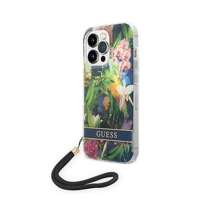 Guess GUOHCP14LHFLSB iPhone 14 Pro 6.1 blue / blue hardcase Flower Strap