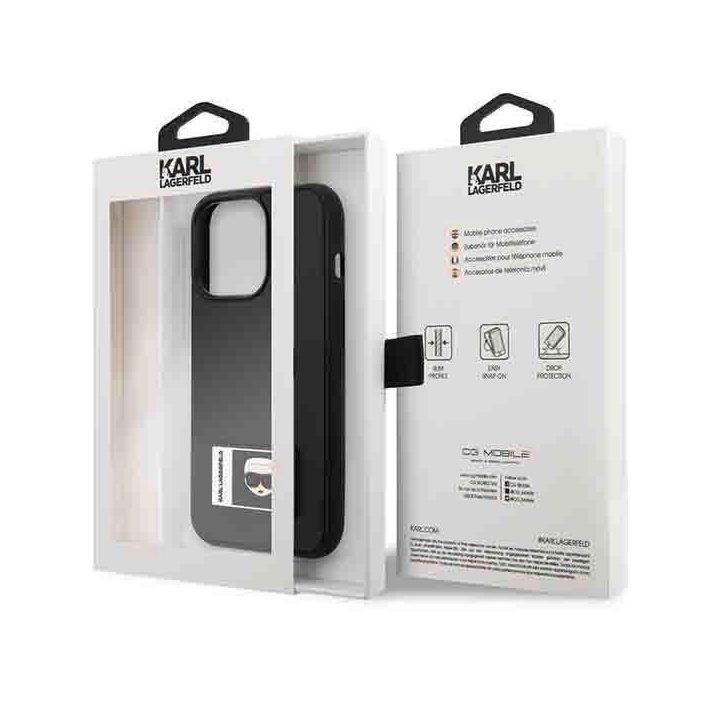 Karl Lagerfeld KLHCP13L3DKPK iPhone 13 Pro / 13 6,1 Juodos spalvos/juodas deklas Ikonik Patch