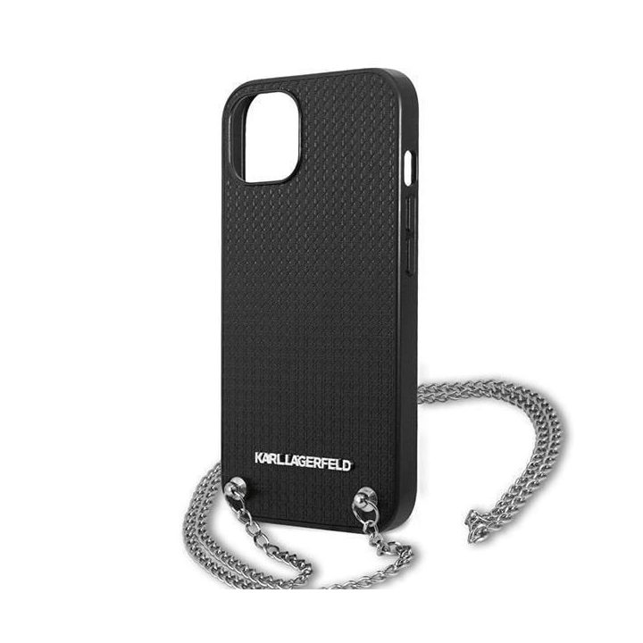 Karl Lagerfeld KLHCP13SPMK iPhone 13 mini 5,4 deklas juodas / juodas Tekstūruota oda su grandinėle