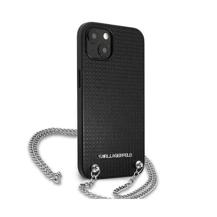 Karl Lagerfeld KLHCP13SPMK iPhone 13 mini 5,4 deklas juodas / juodas Tekstūruota oda su grandinėle