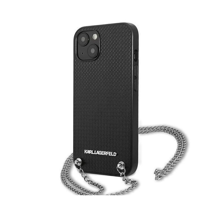 Karl Lagerfeld KLHCP13SPMK iPhone 13 mini 5,4 deklas juodas / juodas Tekstūruota oda su grandinėle