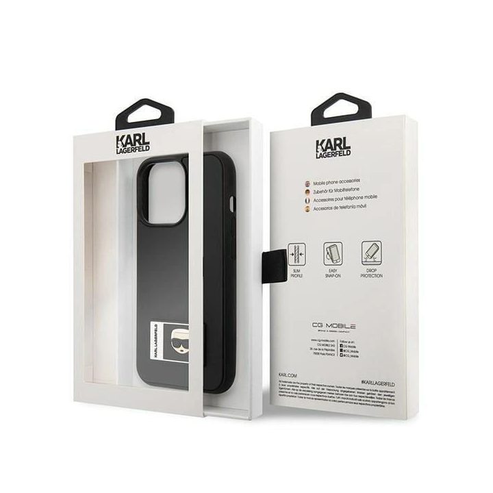 Karl Lagerfeld KLHCP13X3DKPK iPhone 13 Pro Max 6,7 Juodos spalvos/juodas deklas Ikonik Patch