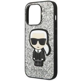 Karl Lagerfeld KLHCP14LGFKPG iPhone 14 Pro 6.1 deklas sidabrinis / sidabrinis Glitter Flakes Ikonik