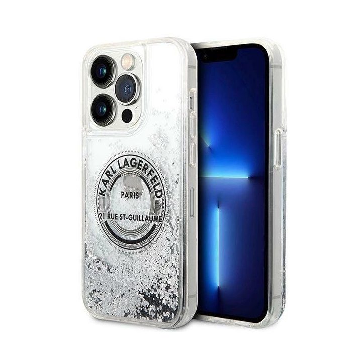 Karl Lagerfeld KLHCP14LLCRSGRS iPhone 14 Pro 6.1 sidabrinis / sidabrinis deklas Liquid Glitter RSG