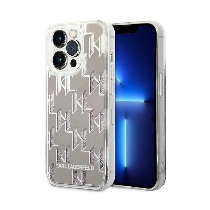 Karl Lagerfeld KLHCP14LLMNMS iPhone 14 Pro 6.1 deklas sidabrinis / sidabrinis Liquid Glitter Monogram
