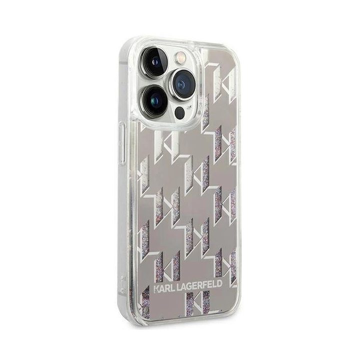 Karl Lagerfeld KLHCP14LLMNMS iPhone 14 Pro 6.1 deklas sidabrinis / sidabrinis Liquid Glitter Monogram