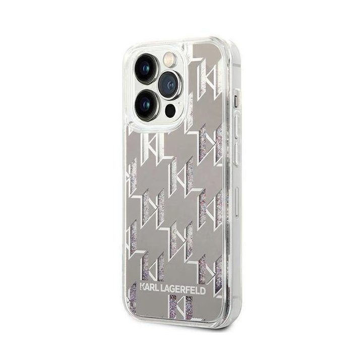 Karl Lagerfeld KLHCP14LLMNMS iPhone 14 Pro 6.1 deklas sidabrinis / sidabrinis Liquid Glitter Monogram