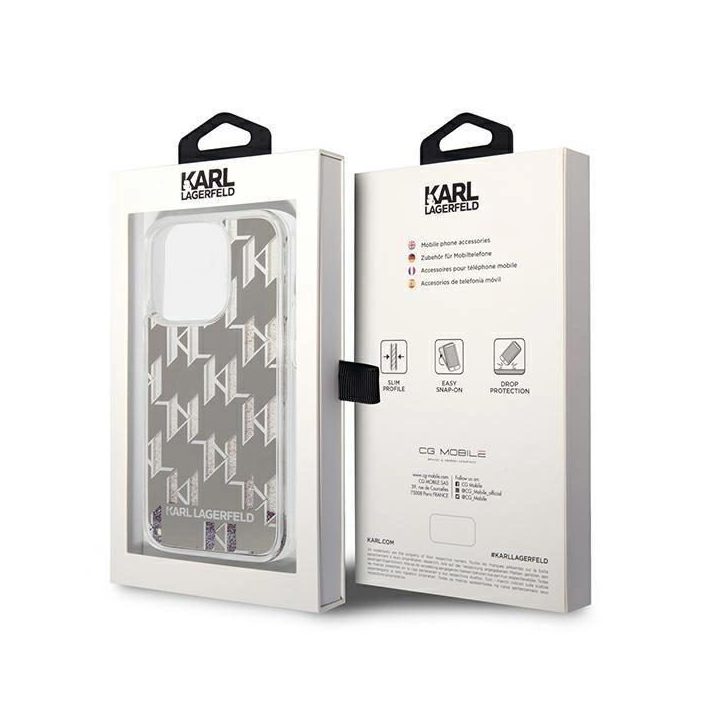 Karl Lagerfeld KLHCP14LLMNMS iPhone 14 Pro 6.1 deklas sidabrinis / sidabrinis Liquid Glitter Monogram